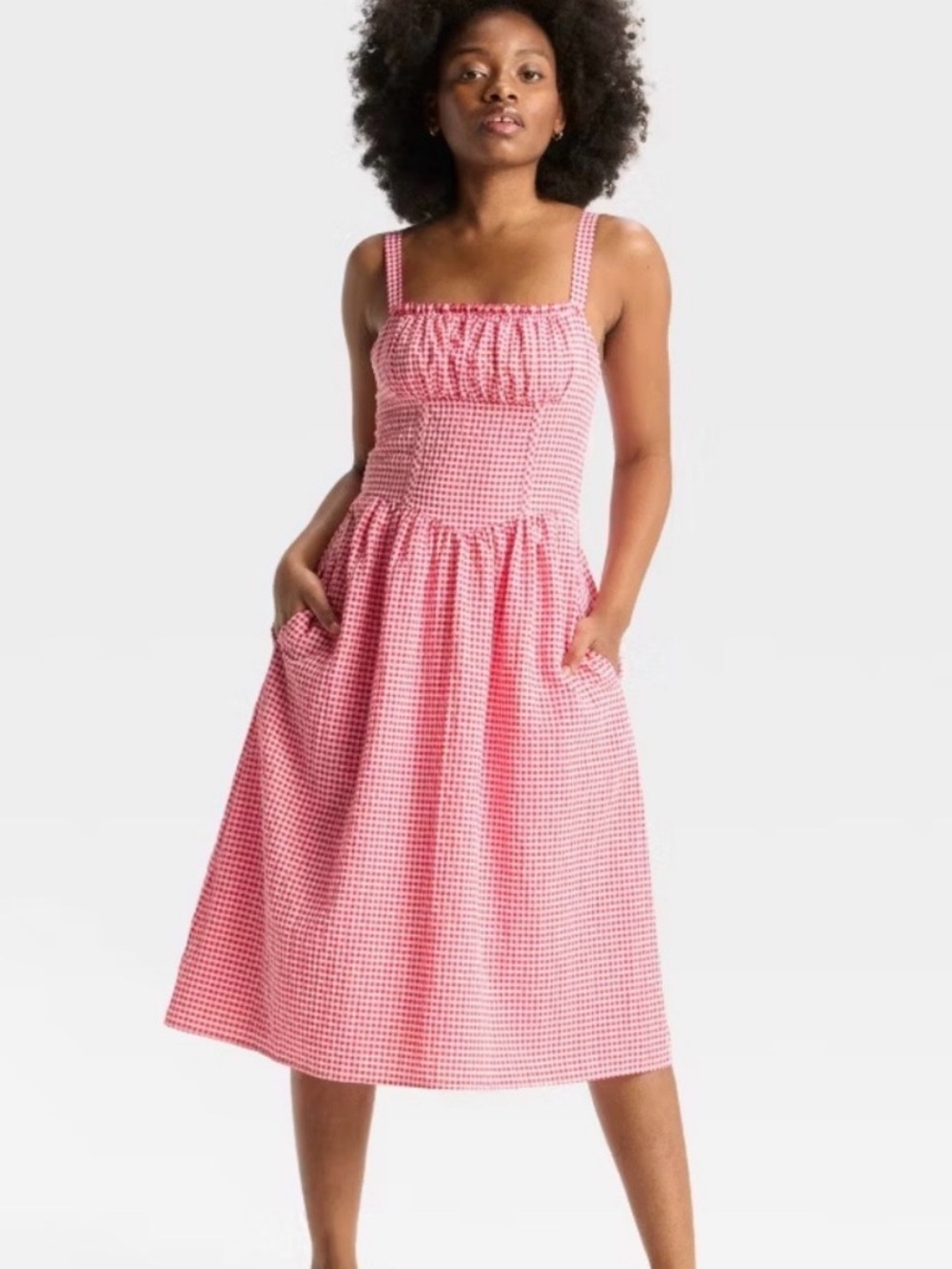 wild fable Pink/Red Gingham Midi Dress